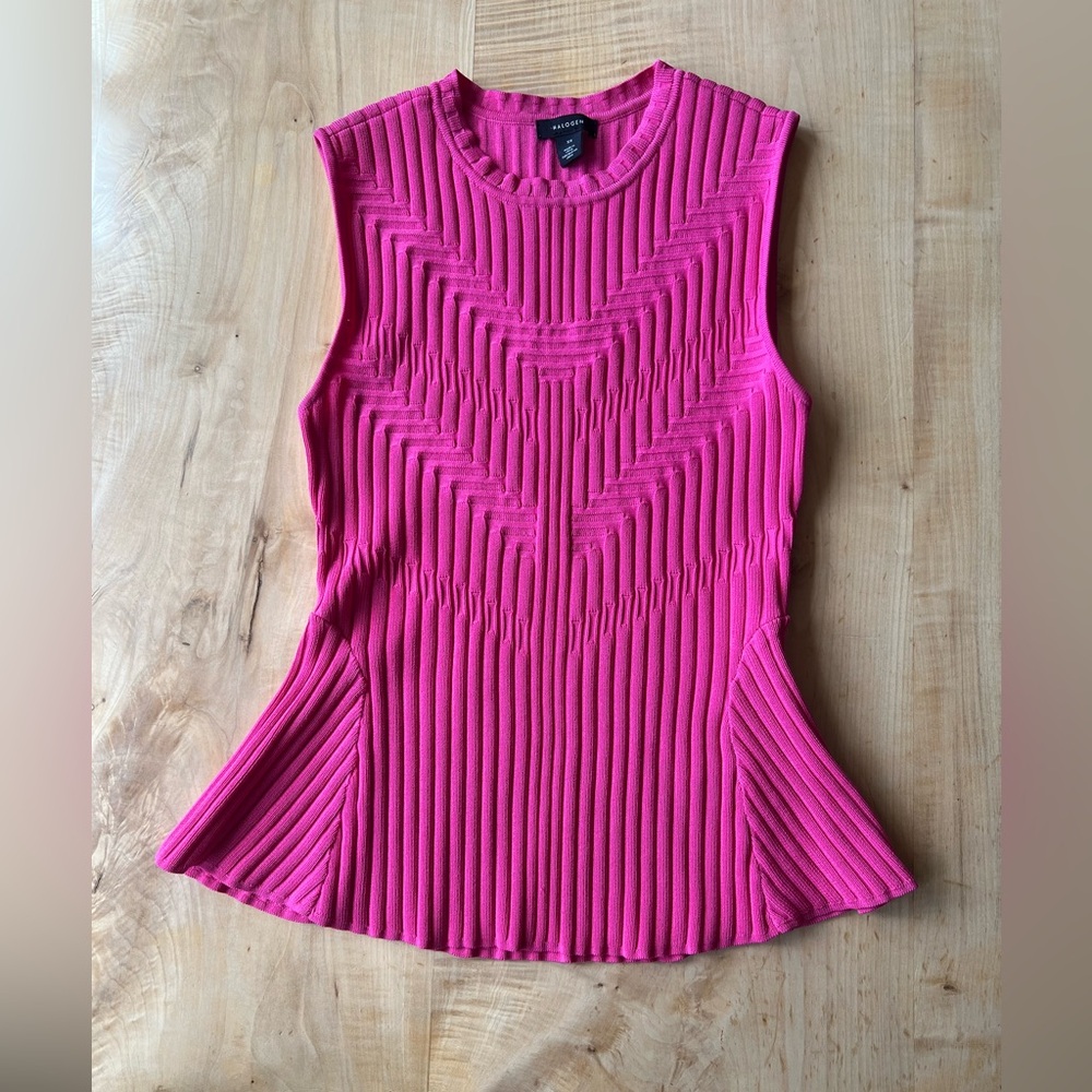 Halogen Sleeveless Peplum Ribbed Crewneck Sweater in Pink